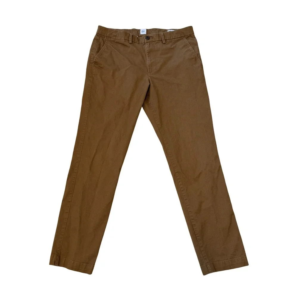 Gap Mens Khaki Slim Fit Pants Brown Tobacco Chinos 34x31* Office Preppy